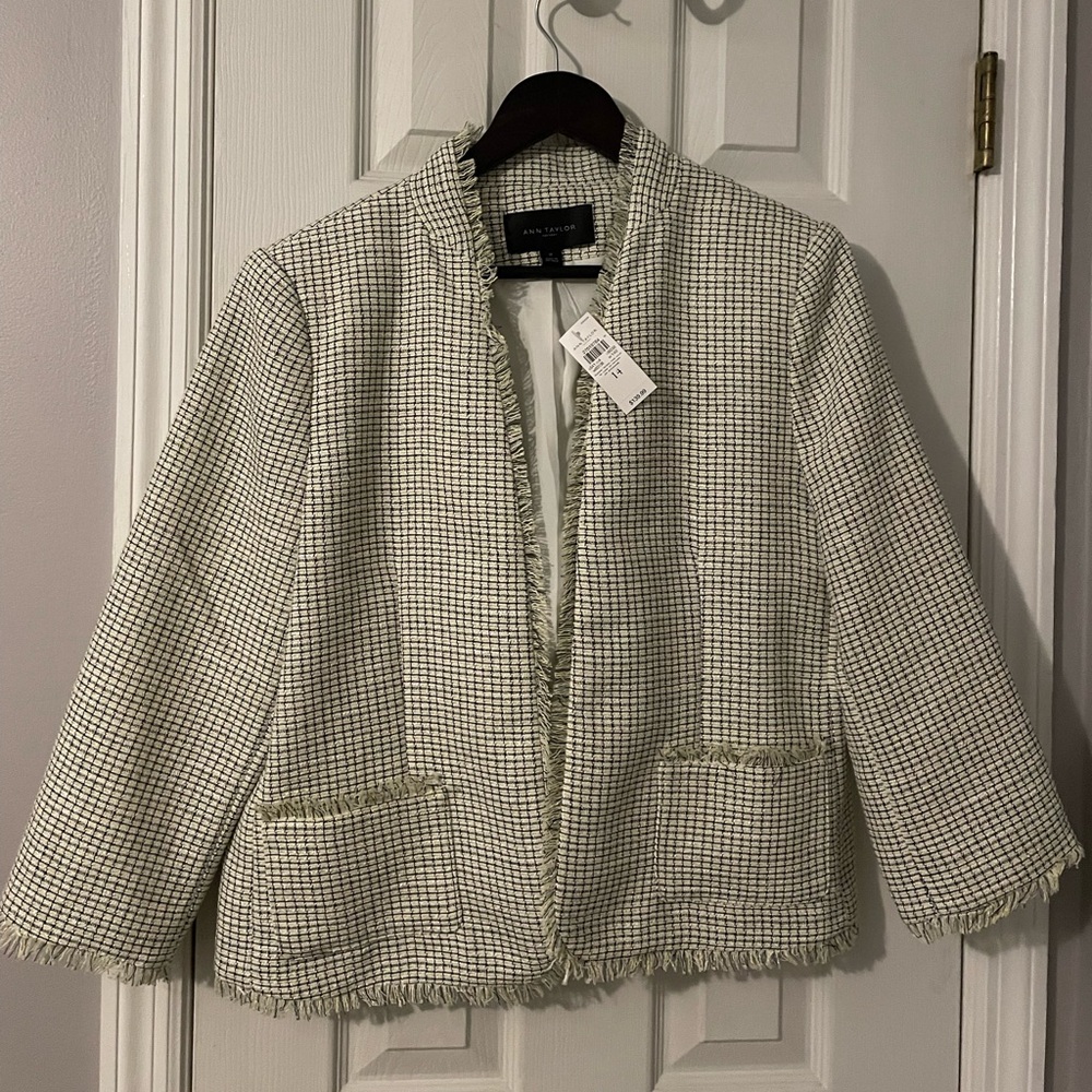 Yellow, cream, navy polyester blazer- size 14- Ann Taylor Factory- BRAND NEW!